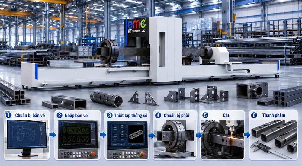 Quy trình thực hiện cắt của máy cắt laser ống