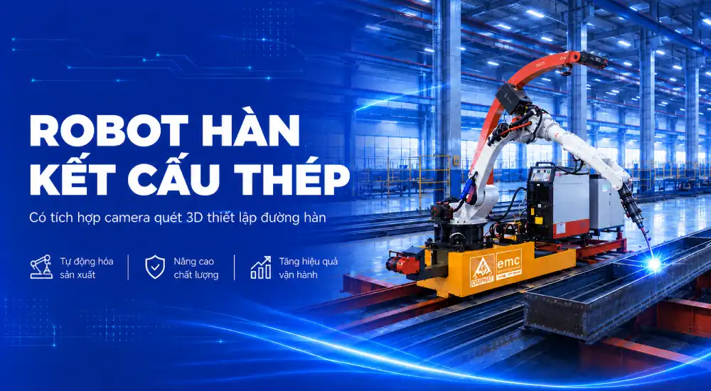 Robot hàn kết cấu thép là hệ thống tự động hóa, giúp thực hiện các mối hàn trong sản xuất kết cấu