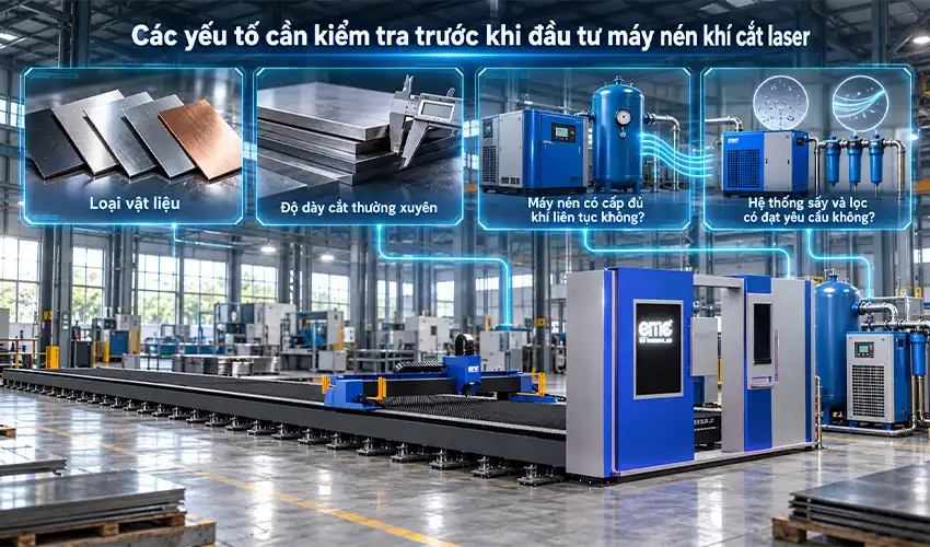 Các yếu tố cần kiểm tra trước khi đầu tư máy nén khí cắt laser