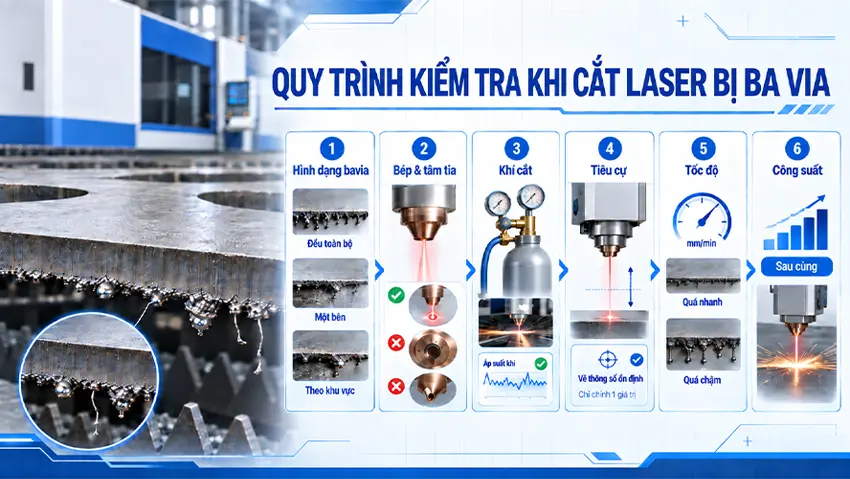 Quy trình kiểm tra máy cắt laser bị bavia